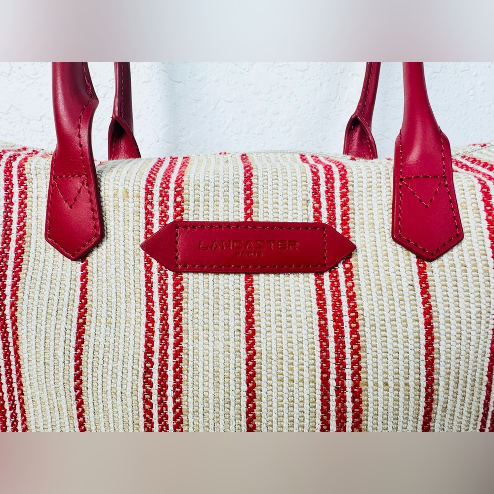 Lancaster Paris Red & Cream Striped Satchel Tote - Picture 4 of 10
